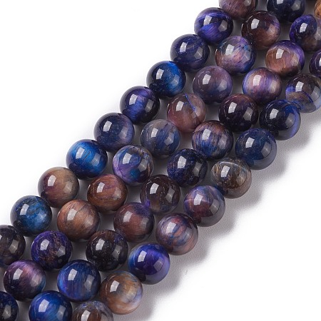 Honeyhandy Natural Galaxy Tiger Eye Beads Strands, Round, Dyed & Heated, Midnight Blue, 8mm, Hole: 1mm, about 49pcs/strand, 15.75''(40cm)