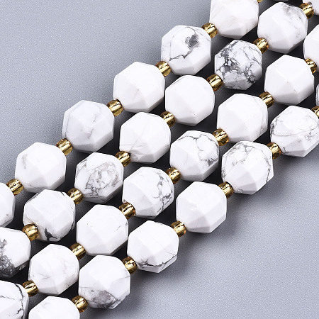 Honeyhandy Natural Howlite Beads Strands, Faceted, with Seed Beads, Round, 10x9.5mm, Hole: 1.2mm, about 32~33pcs/strand, 14.96 inch~15.16 inch(38cm~38.5cm)