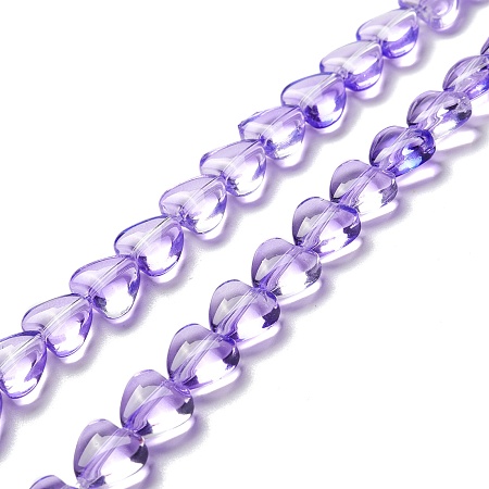 Transparent Glass Beads Strand, Heart, Dark Violet, 7.5~8.5x8~8.5x4~4.5mm, Hole: 1mm, about 44~45pcs/strand, 12.56~12.87 inch(31.9~32.7cm)
