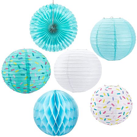 SUPERFINDINGS Cyan 6 Sizes Party Hanging Paper Lanterns Paper Lantern for Festival Supplies Birthday Party Ice Cream Party Decorations