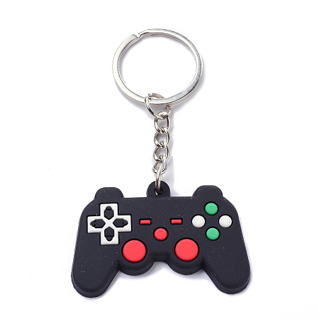 Honeyhandy PVC Game Controller Keychain, with Platinum Iron Ring Findings, Black, 8.05cm
