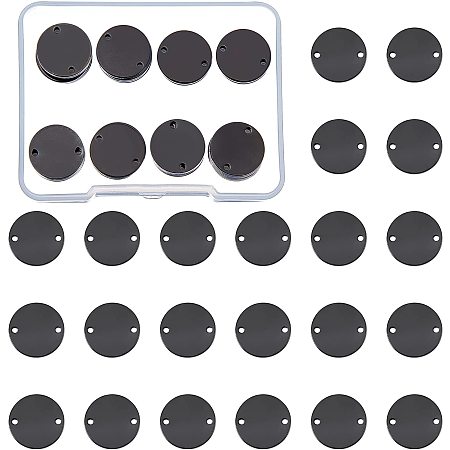BENECREAT 50 Pack 14mm Stamping Blank Round Tag Charms Links Connectors with Two Holes and Storage Box for Necklace Bracelet Dog Tags Making, Gunmetal