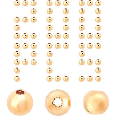 CREATCABIN 1 Box 200Pcs Gold Spacer Bead Round Balls Spacers 18K Real Gold Plated Metal Loose Smooth Tiny Charms for Jewelry Making Necklaces Bracelets DIY Crafts Findings Accessory, 4MM