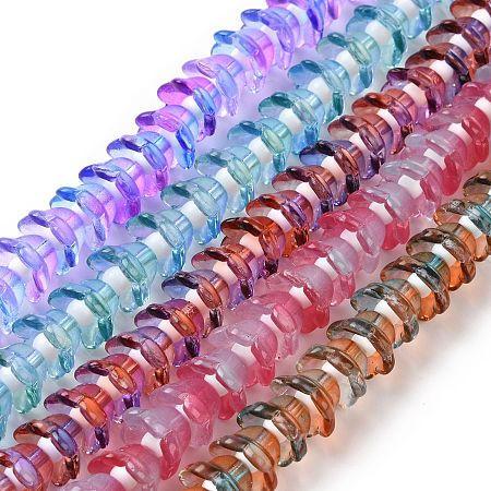 Transparent Glass Beads Strands, Two Tone, Flower, Mixed Color, 11~12x7.5~8mm, Hole: 1.4mm, about 50pcs/strand, 11.42''(29cm)