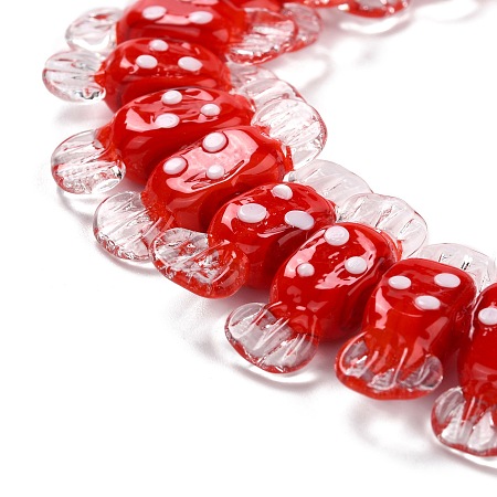 ARRICRAFT Handmade Lampwork Beads, Candy with Spot, Red, 26~29x9x7.5~8mm, Hole: 1mm