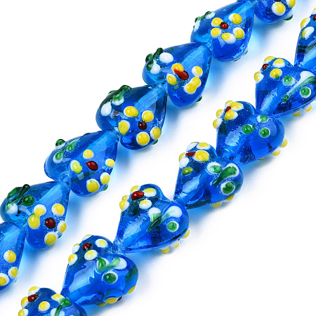 Handmade Bumpy Lampwork Beads Strands, Heart, Dodger Blue, 15~16x15.5~17x10.5~11.5mm, Hole: 1.4~1.8mm, about 26pcs/strand, 14.76 inch(37.5cm)