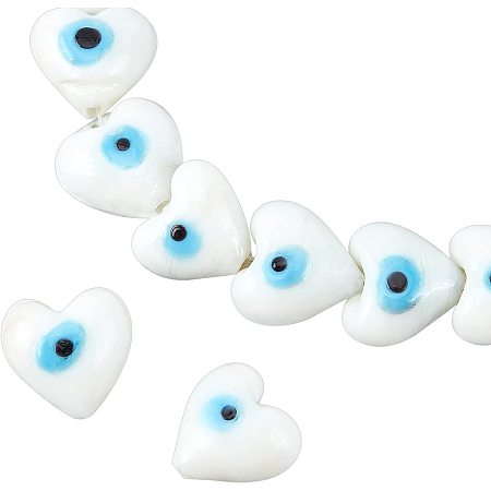 NBEADS About 48 Pcs Heart Beads Evil Eye Beads, 13×15mm Turkish Evil Eye Spacer Beads, Lampwork Loose Beads with 2mm Hole for DIY Necklace Bracelets Jewelry Making, White
