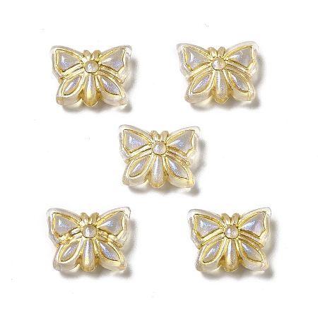 UV Plating Acrylic Beads, Golden Metal Enlaced, Butterfly, Clear, 11x14.5x5mm, Hole: 1.8mm, about 740pcs/500g