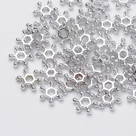 Honeyhandy Plating Acrylic Beads, Snowflake, Silver, 8x7x2mm, Hole: 1.5mm, about 25000pcs/500g