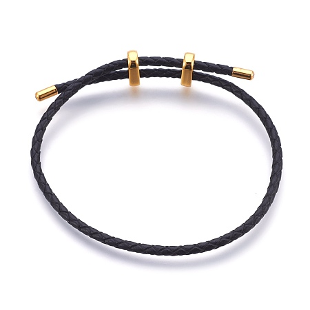 Honeyhandy Leather Bracelet Making, with Stainless Steel Finding, Golden, Black, 11-3/8 inch(29cm)x3mm