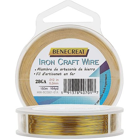 BENECREAT 328FT 26 Gauge Tarnish Resistant Golden Iron Crafting Wire for Jewelry Beading Project, DIY Frame Arts and Crafting Making, 0.4mm