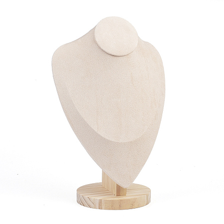Honeyhandy Necklace Bust Display Stand, with Wooden Base, Linen, 19x30.9cm