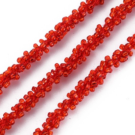 ARRICRAFT Polyester Cord, with Glass Seed Beads, Red, 1/4 inch(5~6mm)