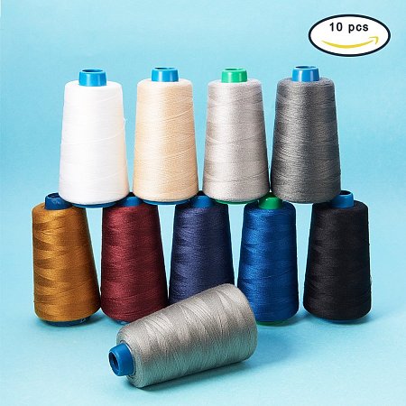 BENECREAT 10 Assorted Color 1600 Yards Each Cotton Satin Finish Sewing Thread Cords Spools with 10 Pcs Iron Needles and 1 Pcs Needle Threader (Color 2)