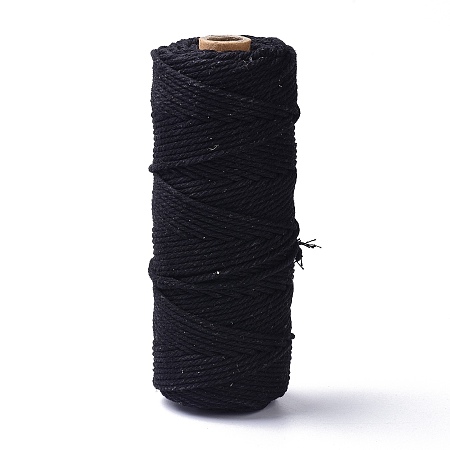 Honeyhandy Cotton String Threads, for DIY Crafts, Gift Wrapping and Jewelry Making, Black, 3mm, about 109.36 Yards(100m)/Roll