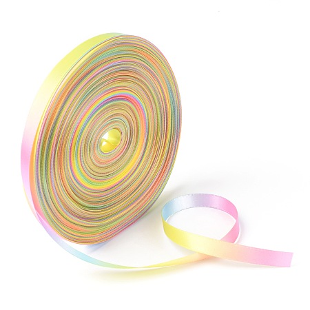 Honeyhandy Rainbow Gradient Polyester Ribbon, Double Face Satin Ribbon, for Crafts Gift Wrapping, Party Decoration, Colorful, 3/8 inch(9mm), 50 yards/roll(45.72m/roll)