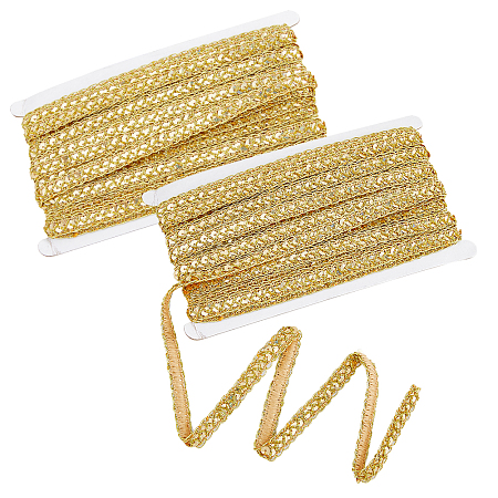 SUPERFINDINGS Sparkle Metallic Polyester Ribbon, Centipede Ribbon with PVC Plastic Paillette, Garment Accessories, Gold, 3/8 inch(11mm), about 14.22 Yards(13m)/Card