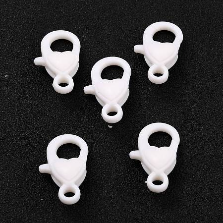 Honeyhandy Plastic Lobster Claw Clasps, Heart, White, 22.5x13x6.5mm, Hole: 3mm