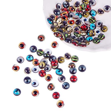 PandaHall Elite 100pcs 8mm Round Animal Evil Eyes Flatback Glass Dome Cabochons Gems for Halloween Cameo Pendant Jewelry Making Handcrafts Scrapbooking