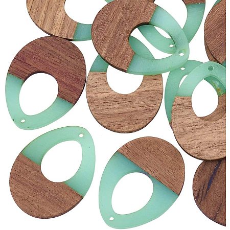 OLYCRAFT 10pcs Resin Wooden Earring Pendants Drop Vintage Resin Wood Statement Jewelry Findings for Necklace and Earring Making - Clear Turquoise