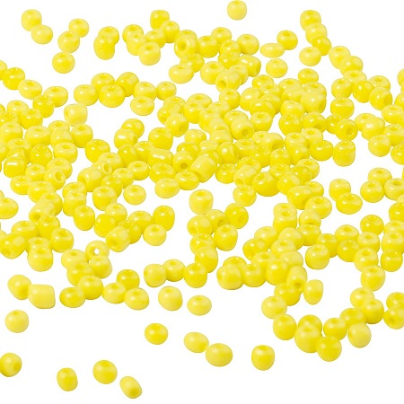 PandaHall Elite 8/0 Round Glass Seed Beads Diameter 3mm Yellow Loose Beads for DIY Craft, about 1500pcs/50g