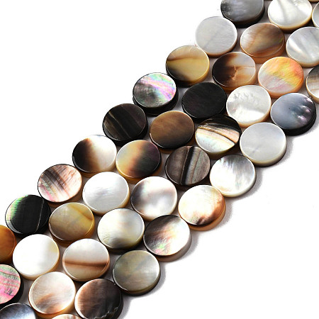 Natural Black Lip Shell Beads Strands, Flat Round, 10x2.5~3mm, Hole: 0.8mm, about 40pcs/strand, 15.35 inch(39cm)