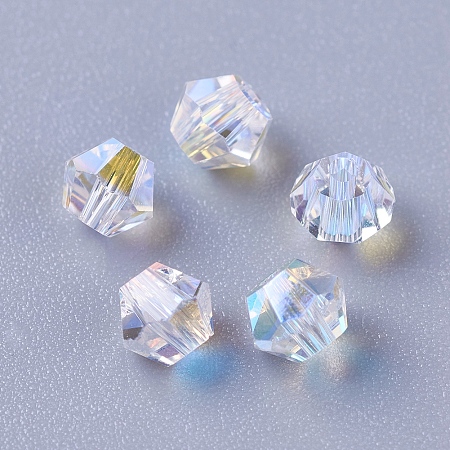Honeyhandy Imitation Austrian Crystal Beads, K9 Glass, Faceted, Bicone, Clear AB, 4x3.5mm, Hole: 0.9mm