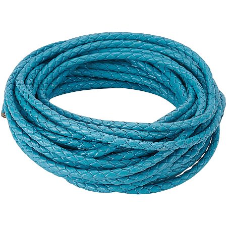 GORGECRAFT 5.5 Yard Braided Leather Cord 3mm Wide Round Braided Leather Strap for Bracelet Neckacle Beading Jewelry Making, Teal