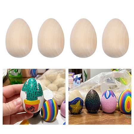 Honeyhandy Unfinished Chinese Cherry Wooden Simulated Egg Display Decorations, for Easter Egg Painting Craft, Floral White, 55.5x34mm