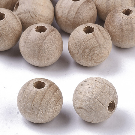 Honeyhandy Natural Beech Wood Beads, Round Unfinished Wooden Beads, Undyed, Lead Free, PapayaWhip, 13.5~14x13mm, Hole: 3mm