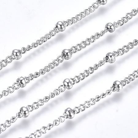 Honeyhandy 304 Stainless Steel Twisted Chains Curb Chain, Satellite Chains, Decorative Chains, with Rondelle Beads, Soldered, Stainless Steel Color, 1.8mm