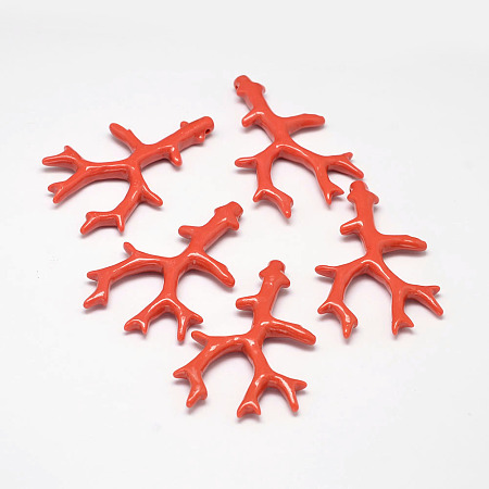 Honeyhandy Branch Dyed Synthetical Coral Big Pendants, Coral, 61x39x6.5mm, Hole: 1mm
