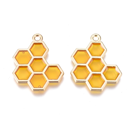 Honeyhandy Alloy Pendants, with Enamel, Honeycomb, Golden, Gold, 21x17x1.5mm, Hole: 1.6mm