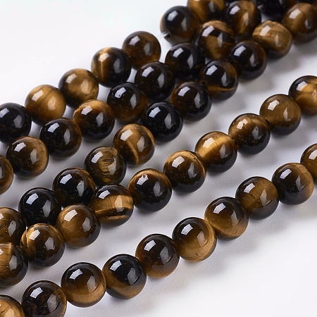 Honeyhandy Natural Tiger Eye Beads Strands, Round, 6mm, Hole: 1mm, about 31pcs/strand, 8 inch