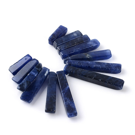 Honeyhandy Natural Sodalite Pendants Sets, Graduated Fan Pendants Beads, Rectangle, 11~30x4~5x4mm, Hole: 1mm, 13pcs/set