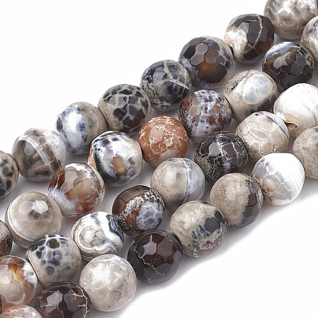 Honeyhandy Natural Fire Crackle Agate Beads Strands, Dyed, Faceted, Round, Old Lace, 7~8mm, Hole: 1mm, about 46~48pcs/strand, 14.17 inch~15.15 inch