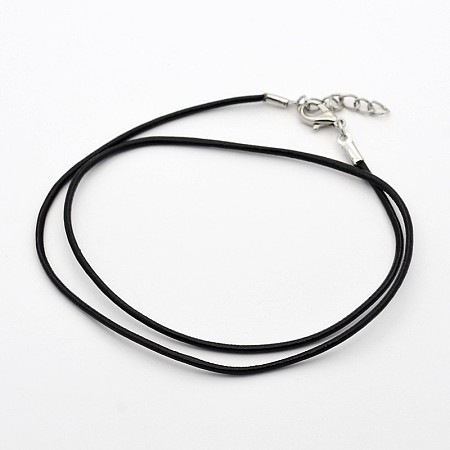 Honeyhandy Leather Necklace Making, with Iron Lobster Claw Clasps, Black, 18.5 inchx2mm