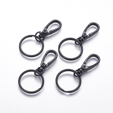 Honeyhandy Alloy Keychain Clasp Findings, with Iron Split Key Rings, Electrophoresis Black, 60x28mm