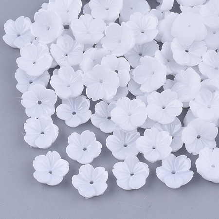 ARRICRAFT Opaque Resin Bead Caps, 5-Petal, Flower, White, 10x10.5x3.5mm, Hole: 1mm