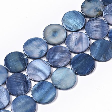 ARRICRAFT Freshwater Shell Beads Strands, Dyed, Flat Round, Royal Blue, 19.5~20.5x2.5~3.5mm, Hole: 1mm, about 20pcs/Strand, 15.63 inches~16.02 inches