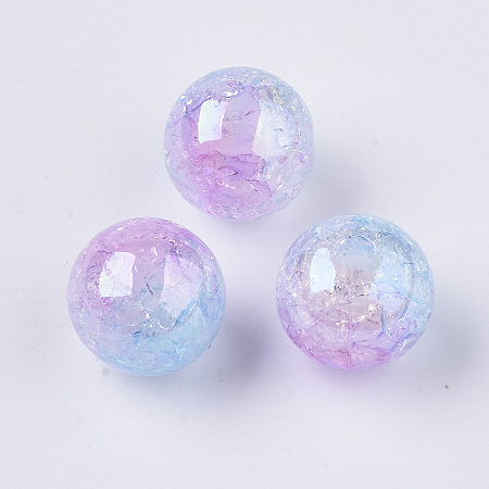 Honeyhandy UV Plating Transparent Crackle Acrylic Beads, Half Drilled, Two Tone, Rainbow, Bead in Bead, Round, Light Sky Blue, 15.5x15mm, Hole: 3.5mm