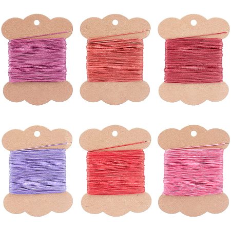 AHANDMAKER 6 Cards 6 Colors Flat Wax Cord, Flat Waxed Polyester Cord with Craft Paper Cards, Colorful Strings Craft for Leather Crafts Bookbinding, DIY Bracelets