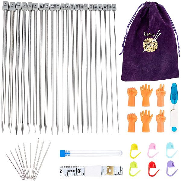 GORGECRAFT Knitting Needle Set 22Pcs 10 Inch Stainless Steel Single ...