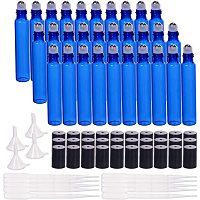 BENECREAT 30 Pack 10ml Coalt Blue Glass Roller Bottles with Stainless Steel Roller Balls, 10 Graduated Transfer Pipette and 4 Funnels for Essential Oils/Other Liquids