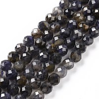 Natural Iolite Beads Strands, Faceted, Round, 6mm, Hole: 0.8mm, about 66pcs/strand, 15.43''(39.2cm)