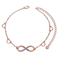 SHEGRACE 925 Sterling Silver Link Anklets, with Blue Corundum, Heart and Infinity, Cornflower Blue, Rose Gold, 8-1/4 inch(21cm)