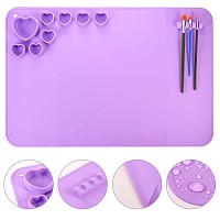23x15.7 Inch Creative Washable Silicone Craft Mat, Heart Grid Pigment Pallete Pad with Pen Holder, for Painting, Art, Clay & DIY Projects, Rectangle, Purple, 60x40cm