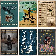 SUPERDANT Funny Animals Metal Tin Sign Set Inspirational Quotes Wall Sign Plague Poster Tin Painting Retro Plaque Old Fashion Aluminum Sign for Bedroom Library Cafe Wall Decor 6 Pcs