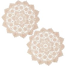 GORGECRAFT 2Pcs 35cm Diameter Lace Doilies Large Round Crochet Lace Coasters Vintage Beige Floral Leaves Embroidery Table Place Mats for Kitchen Dining Room Cup Bowl Pot Wedding Birthday Decoration