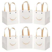 NBEADS 12 Pcs White Craft Paper Bags, 5.9x5.9 Carrier Paper Gift Bags With Handles Party Favor Kraft Paper Bag with Smiling Shape Clear Window for Candy Cookies Packaging, Wedding, Christmas, Party